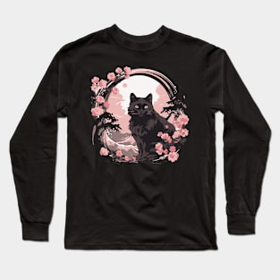 Black cat kanagawa wave Long Sleeve T-Shirt